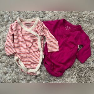 Moon and Back by Hanna Andersson Striped and Solid Pink Baby One Piece Set